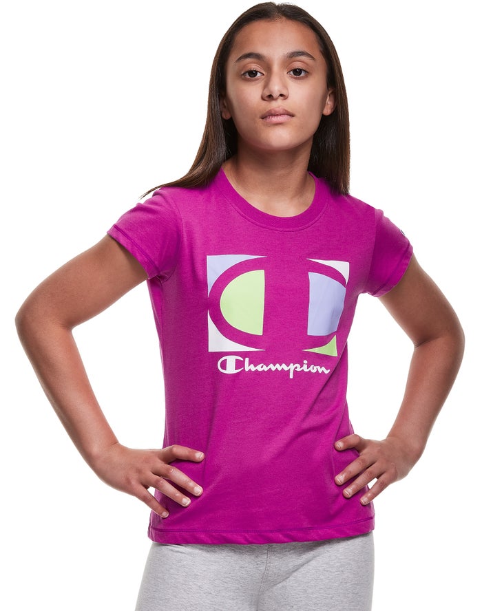 Tricou Champion Classic Graphic Colorblock Logo Fete Violet - Romania KNDPWVI-12